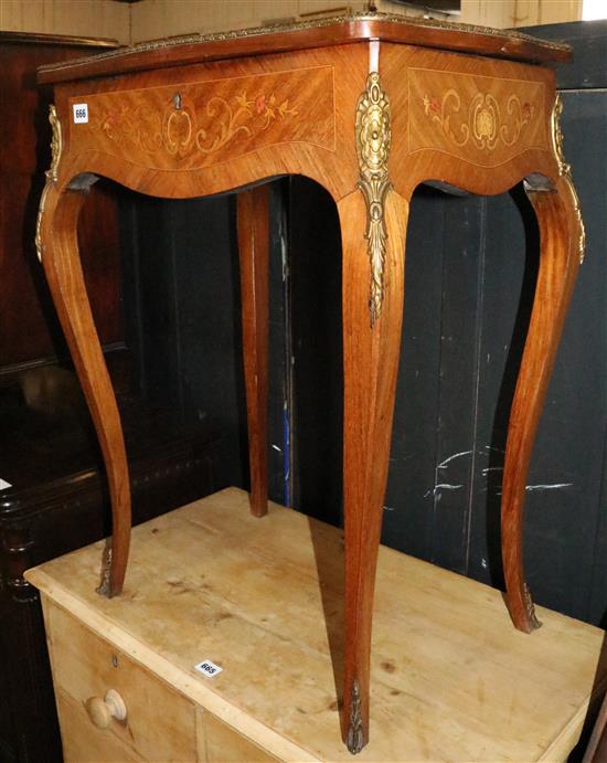 French marquetry inlaid kingwood work table(-)